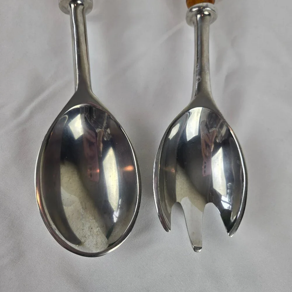 Vintage Serving Pieces Fork Spoon Amber Glass Cream Bakelite Beads Silver Plate